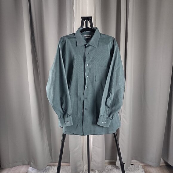 Van Heusen Regular Fit Men's Green Cotton Blend Dress Shirt Size 17 (34/35) - Picture 1 of 14